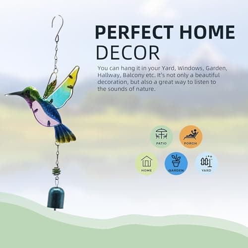 Wind Chimes Hummingbird, Garden Small Wind Chime for Home, Party, Festival Decor, Glass Garden Valentines Day Gift Decoration Indoor/Outdoor, Lifelike Hummingbird Bell Deep Tone Style - Thumbnail 3