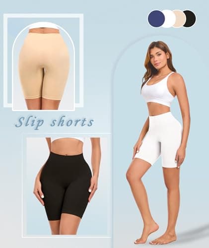 Okimay 4 Pack Slip Shorts for Under Dress Women Seamless Boyshorts Panties Anti Chafing Shorts - Thumbnail 5
