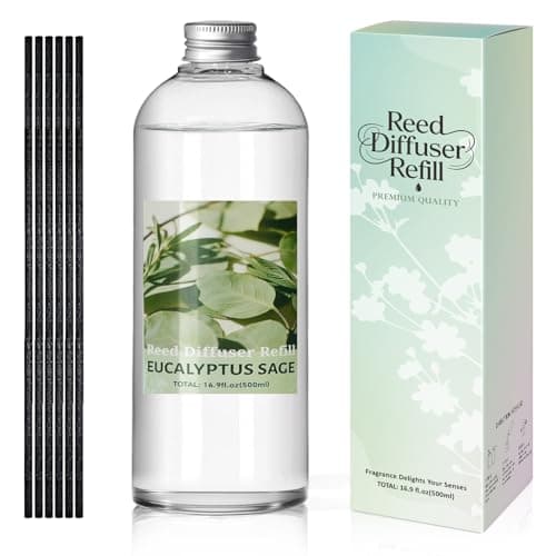 STRN Reed Diffuser Refill, Eucalyptus and Sage Scent Diffuser 500ml | 16.9 oz with 6 Reed Sticks, Room Fresheners for Home, Long-Lasting Summer Fragrance for Living Room, Bedroom, Office