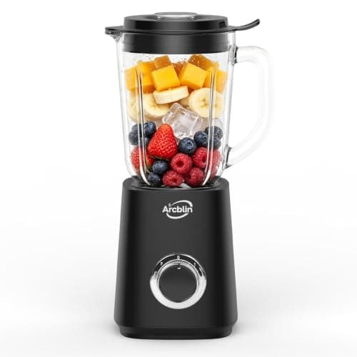 Glass Jar Blender for Smoothies & Shakes, 51 oz Countertop Blender with 2 Speeds + Pulse, 1100W Peak Power, Easy Cleaning, Removable Stainless Steel Blades for Sauces, Nut Milk & Puree, Black - Image 1