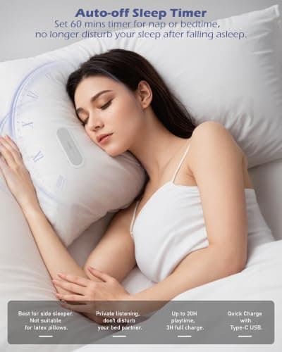 GroTawel Under Pillow Bluetooth Speaker for Sleep: Private Bone Conduction Portable Speaker with White Noise - Long Battery Life for Soothing Sleep Sound (White) - Thumbnail 5