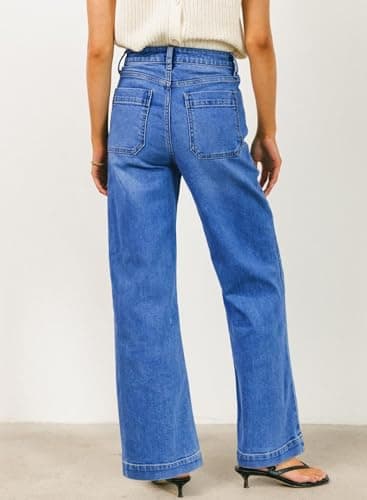 EVALESS Womens Jeans Trendy High Waisted Wide Leg Stretchy Boyfriend Baggy Denim Pants Dark Blue Size 4 - Thumbnail 2