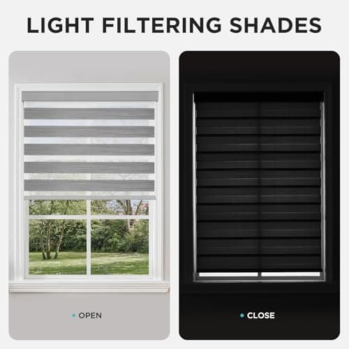 Joydeco Cordless Zebra Blinds for Windows, Dual Layer Light Control Window Blinds with Light-Proof Aluminum Cover, Free-Stop Roller Shades for Home & Office (Grey,33" W x 75" H) - Thumbnail 6