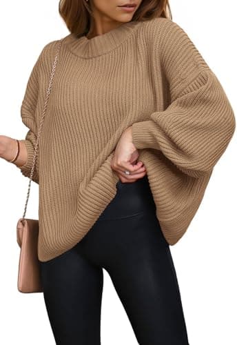 PRETTYGARDEN Long Sleeve Oversized Sweaters for Women Spring 2026 Crew Neck Solid Color Casual Knit Pullover Sweater Tops (Khaki,Small) - Image 1