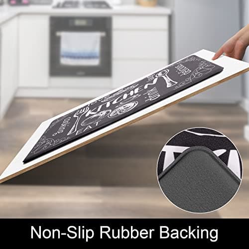 HEBE Kitchen Rugs Set of 2, Cushioned Anti Fatigue Kitchen Mats for Floor, Non Slip Waterproof Comfort Standing Desk Mat Carpet for Sink, Stove, Laundry Room, Black - Thumbnail 4