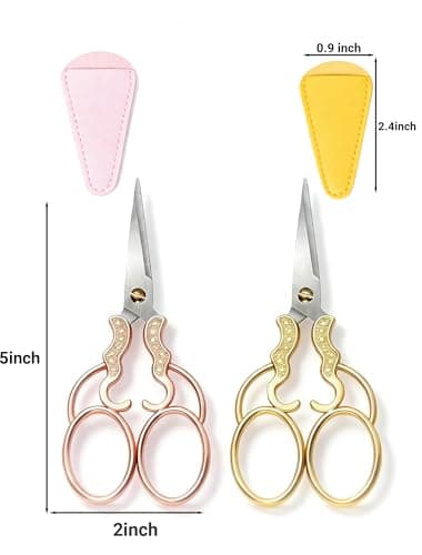 2 PCS Fabric Scissors with 2 Covers- 5-Inch Retro Stainless Steel Precision Scissors, Corrosion & Rust Resistant, Sharp Cutting, Lightweight–Suitable for Embroidery Thread, Paper, Yarn - Thumbnail 6
