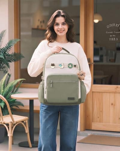 LOVEVOOK Laptop Backpack for Women with 40oz Tumbler Holder, Lightweight School Backpack Fits 15.6 Inch Laptop, Cute College Backpack for Work, Travel & Daily Commute - Thumbnail 4