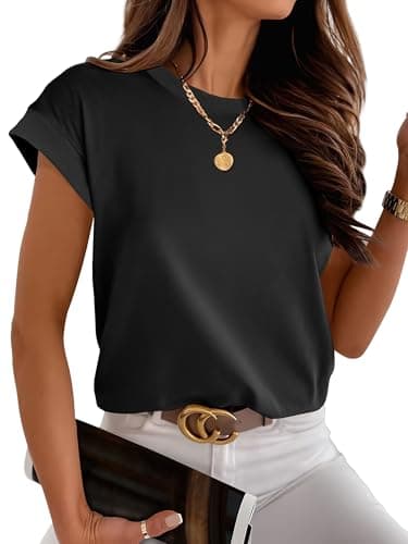 ANRABESS Women Cap Sleeve Tops 2026 Trendy Summer Loose Fit Cute Basic T Shirts Business Dressy Casual Outfits Clothes Black Medium