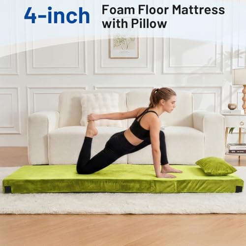 Easthome Memory Foam Camping Mattress Pad with Pillow - Waterproof 4 Inch Thick Sleeping Pad for Camping Floor, Roll Up Single Mattress Bed for Adults Guest Car Truck Tent, Travel Bag, Avocado Green - Thumbnail 2