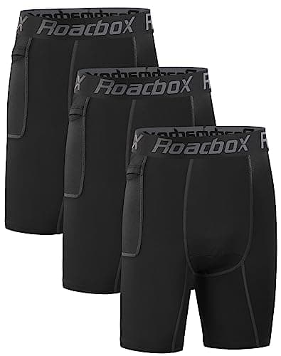 Roadbox Youth Boys Compression Shorts - Performance Athletic Base Layers Workout Running Shorts for Boys, Kids Compression Underwear with Side Pockets