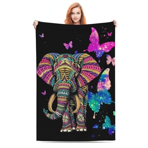 QYEZXA Elephant Throw Blanket Fuzzy, Elephant Gifts for Women Men Girls Boys Kids, Soft Cozy Fleece Blanket Warm Flannel Throws for Couch Sofa Bed Living Room - Thumbnail 4