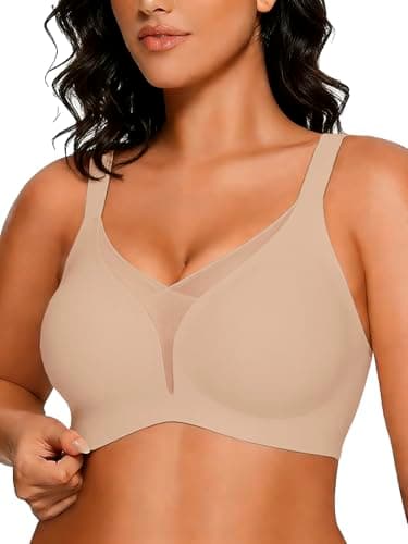 COCOMARTS Jelly Bras for Women No Underwire Push Up Deep V Mesh Comfort T Shirt Bralette Wireless Seamless Everyday Bra Nude XX-Large - Image 1