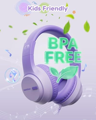 awatrue Kids Headphones, 74/85/94dB Volume Limiter, Foldable Wired Over Ear Headphones for Travel, 3.5mm Jack, Toddler Headphones for School, Chromebook, iPad, Tablet, Purple - Thumbnail 4
