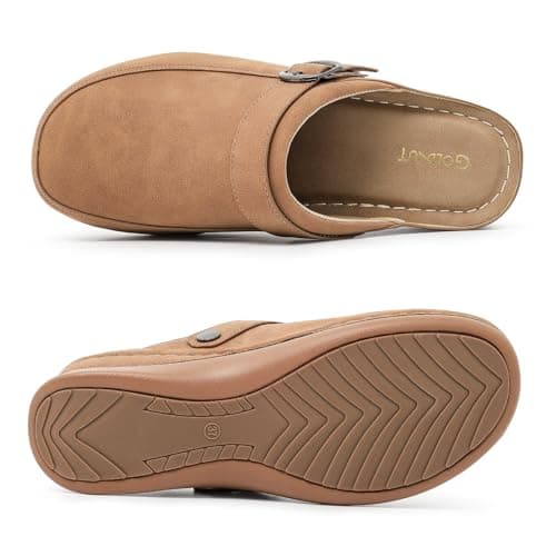 Goldnut Women's Dark Brown Closed Toe Clogs Mules Comfortable Clogs with Arch Support Buckle Lined Slip On Mules Sandals for Woman Size 7.5 - Thumbnail 6