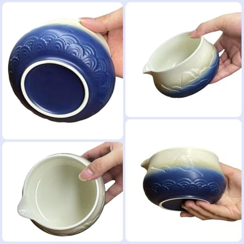 Losyslnt 7 Pcs Matcha Whisk Set - Complete Matcha Kit Set Includes Matcha Bowl with Spout, Bamboo Whisk with Holder, Scoop, Sifter, Scoop Holder, Tea Towel - Ideal Gift for Matcha Lovers (B-Blue) - Thumbnail 4