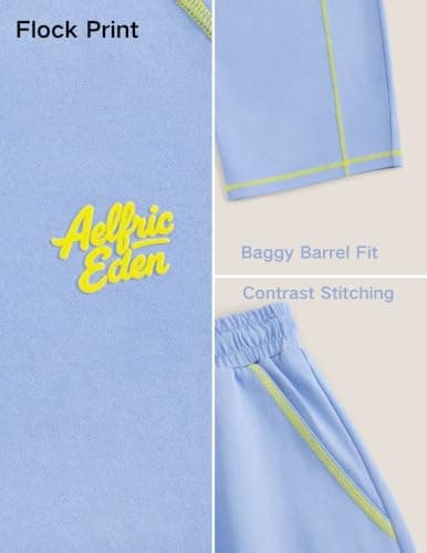 Aelfric Eden Cloud Cropped Sweat Sets Summer 2 Piece Outfits Crop Top High Waisted Baggy Barrel Sweatpants Sweatsuit Blue X-Large - Thumbnail 6