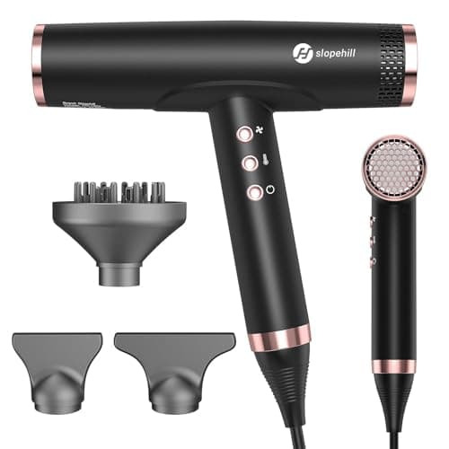 slopehill Professional Ionic Hair Dryer with Diffuser - Lightweight, Compact, Powerful & Fast Salon Blow Dryer with High Speed Brushless Motor for Travel, Women & Men Ceramic, Black - Image 1