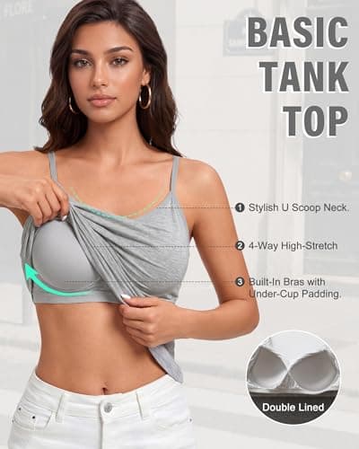 leviace 3 Pack Padded Camisole Tops for Women - Double Lined Adjustable Spaghetti Strap Built-in Bra Shirts Sleeveless Layering Cami Basic Tank Top Fitted Summer Cloth Undershirt 2026, Neutrals, S - Thumbnail 5