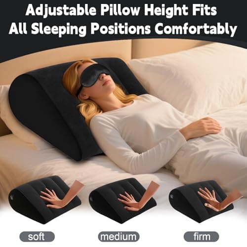 Inflatable Wedge Pillow for Traveling & Sleeping– Portable Bed Wedge Cushion With Silk Eye Mask for Leg Elevation,Back Support & Relaxation,Compact Lumbar Pillow for Camping, Home Use& Outdoor Trips - Thumbnail 5