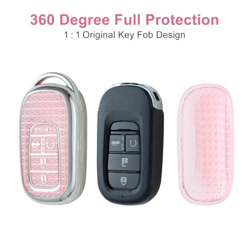 XUPEIXUN for Honda Key Fob Cover with Keychain, Pink TPU Key Case Protection Shell Compatible with 2022 Hond Accord Civic CRV Pilot Odyssey 11th Gen Bling Car Accessories - Thumbnail 5