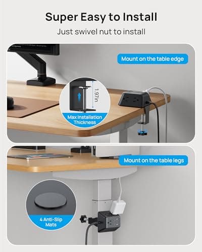 Desk Clamp Power Strip, Surge Protector with 5 AC Outlets and 3 USB Ports, Desk Mount Charging Station, Fit 1.97in Tabletop Edge Thick, Extension Cord 10FT for Home Office Gaming Accessories, Black - Thumbnail 3