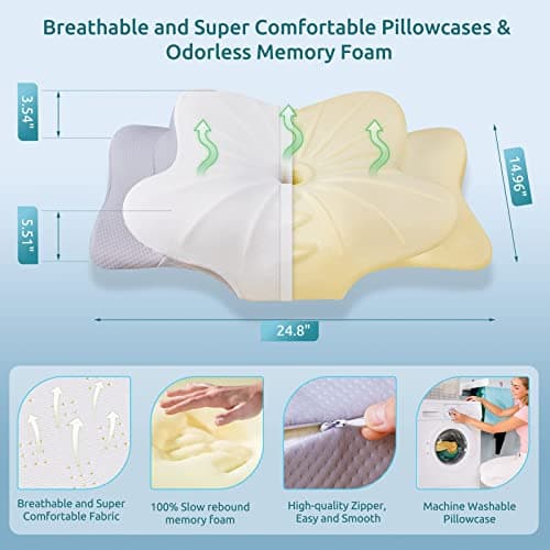 DONAMA Cervical Pillow for Neck and Shoulder,Contour Memory Foam Pillow,Ergonomic Neck Support Pillow for Side Back Stomach Sleepers with Pillowcase - Thumbnail 6