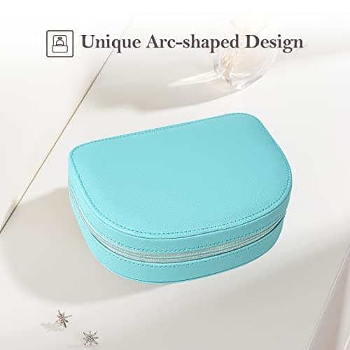 ProCase Travel Size Jewelry Box, Medium Portable Seashell-Shaped Jewelry Case, 2 Layer Jewelry Organizer in PU Leather for Women -Blue - Thumbnail 4