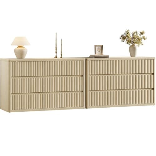 SICOTAS Dresser for Bedroom with 7 Drawers 53.5" Large Fluted Dresser TV Stand Modern Bedroom Dressers & Chests of Drawers Horizontal Wooden Dressers Storage Organizer for Hallway Closet Entryway