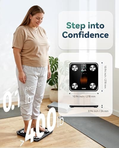 YUHUO Smart Scale for Body Weight, 4-Electrode BIA Body Composition Scale with High Precision, Large LED Display, Digital Bathroom Scale for BMI, Body Fat, Muscle Mass, 18 Metrics Sync APP, 400lb - Thumbnail 5