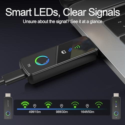 2026 Upgraded Wireless HDMI Transmitter and Receiver, 165ft/50m Plug & Play, 4K Decode 1080P@60Hz Output with LED Indicator, 5G/2.4G for Laptop/PC/Camera to TV/Monitor/Projector - Thumbnail 3