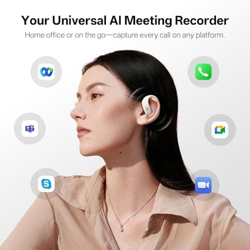 viaim OpenNote Professional AI Note Taker Earbuds, MFi Certified Open-Ear Voice Recorder, 53H Battery, Instant Call & Meeting Recording, Live Transcription & AI Summary, IP55, Gray - Thumbnail 2