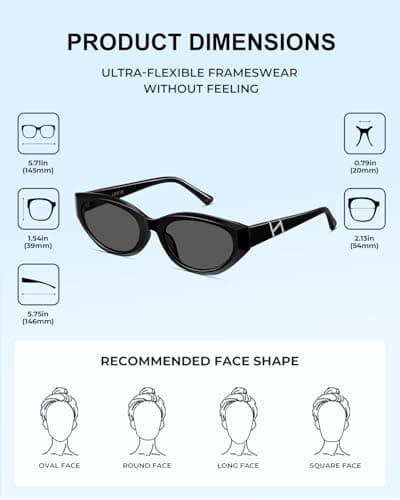 LOHO Acetate Cat Eye Sunglasses for Women,2026 Retro Oval Y2K 90s Fashion Design Black Cat Eye Sunglasses,Lightweight Trendy Narrow Shade Sunglasses Cat Eye for Outdoor Driving Travel Patry Sea - Thumbnail 5