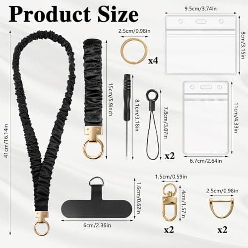 Scrunchie Lanyard with ID Holder Teacher Lanyards for ID Badges and Stretchy Scrunchie Keychain Wristlet for Women (Black) - Thumbnail 2