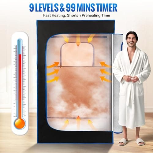 X-Vcak Upgraded Portable Sauna of Relaxation, Steam Sauna for Home with Steamer, Pairs Remote Control, Folding Chair, 9 Levels, 2.6’ x 2.6’ x 5.9’ - Thumbnail 2