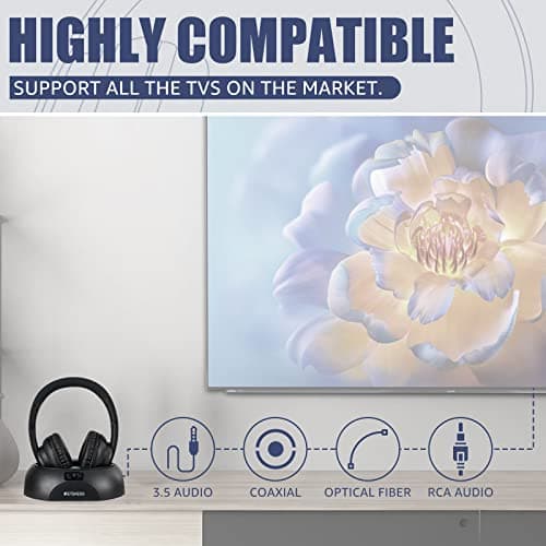 Retekess TA006 TV Headphones Wireless for Seniors,Wireless Headphones for TV Watching,Power Display,No Lip-Sync Delay,Support Optical,Coaxial,AUX, RCA, with Charging Dock (Pack of 1) - Thumbnail 2