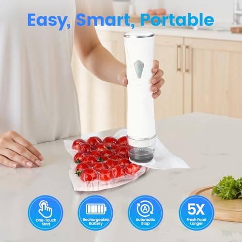 Gikxki Vacuum Sealer for Food with Visible Tank, Handheld Vacuum Sealer Machine with 30 Reusable Bags for 5X Longer Freshness, Wireless & Portable, White - Thumbnail 2