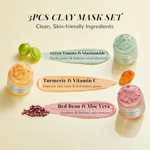 ANAI RUI 3 Pcs Pore Cleansing Face Mask Set Green Tomato Clay Mask - Turmeric Vitamin C Facial Mask Red Bean Refreshing Pore Mask, Relaxing Spa Gift Set Self Care for Women/Teens Girls 2.5 oz each - Thumbnail 3
