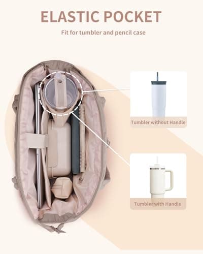 Wandering Nature Puffer Tote Bag with Cup Holder for 40 oz Tumbler & Laptop Compartment & Trolley Sleeve for Travel, Work, Nurse, Women - Thumbnail 4