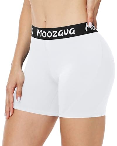 Moozava Volleyball Shorts Womens - 3"/5"/8" Compression Spandex Shorts for Women Biker Workout Yoga Athletic Running White XL - Image 1