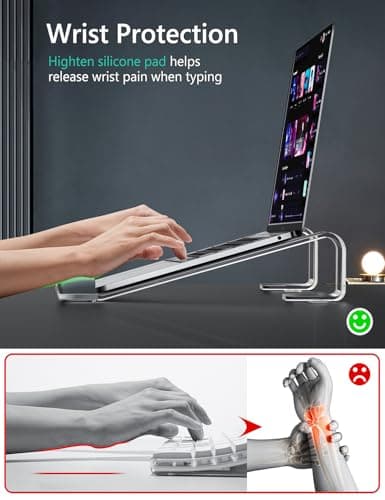JCZT Clear Acrylic Laptop Stand for Desk, with Wrist Rest, Ergonomic Detachable Mount Compatible with 10-17'' All Laptops Such as MacBook Air Pro/HP/Dell/Lenovo - Thumbnail 2