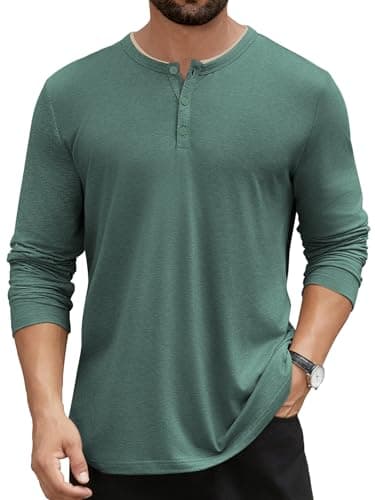Hardaddy Men's Long Sleeve Henley Shirts Casual Color Block Henley Button T-Shirt Tops Green XXL - Image 1