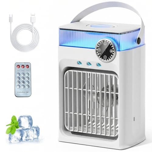 YFFU Portable Air Conditioner with Remote Control,1200ml Evaporative USB Mini Air Cooler Conditioner RGB 8 LEDs, 3 Speed 3 Spray Mode,2-8H Timer Small Portable Ac Unit for Home Bedroom,Pearl White - Image 1