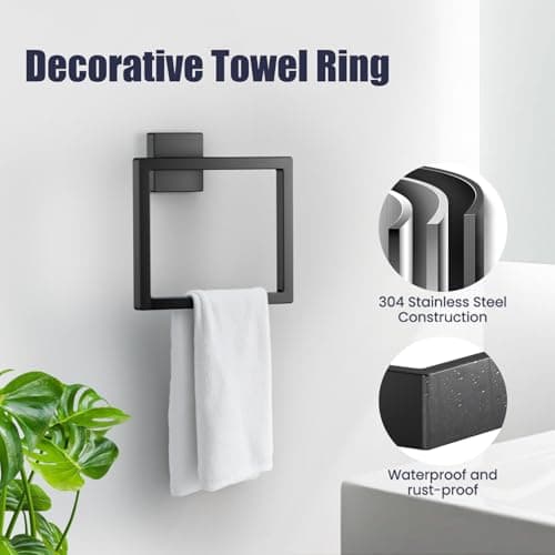 UPRONE Bathroom Hardware Accessories Set: 7-Pieces Bath Towel Bar Set, Towel Racks for Bathroom Wall Mounted, SUS304 Stainless Steel, Matte Black - Thumbnail 3