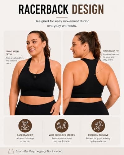 FANCMISTERY Plus Size Sports Bra for Women Racerback Wireless Padded Bra with Ventilated Mesh and Anti-Slip Design for Yoga,Cycling,Jogging and Workout (US, Alpha, 3X-Large, Plus, Regular, Black) - Thumbnail 4