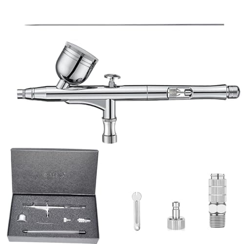 RDSWA Airbrush Kit, Dual-Action Spray Gun with 0.3mm Needle Sets and Gravity Feed 7cc Fluid Cup, Air Brush Gun Ideal for Nail Paint, Makeup, Barber, Cake Decorating, Model,Tattoo Silver - Image 1