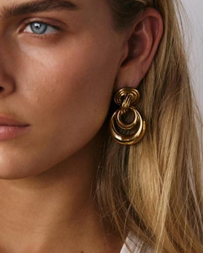 UANNEAU Gold Chunky Earrings for Women Trendy, 14K Gold Plated Dainty Blod Big Earrings Statement Minimalist Hypoallergenic Earrings Gifts for Her Mom - Thumbnail 2