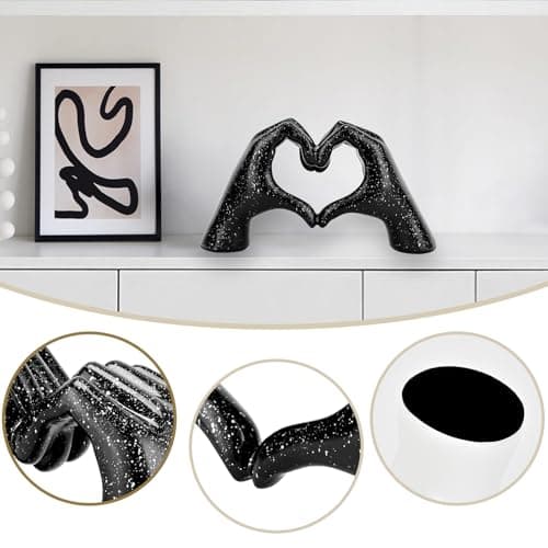 Heart Hands Sculpture Gold Resin Home Decor Heart Decorations Modern Love Finger Statue for Living Room, Shelf Table Vanity Entryway DéCor (Black) - Thumbnail 6
