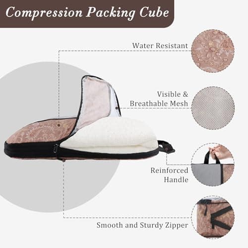 U+U 4 Set Compression Packing Cubes - Ultralight Travel Organizers, Space-Saving Suitcase Organizer, Expandable Packing Cubes for Travel and Family Vacation (Paisley Pattern) - Thumbnail 3