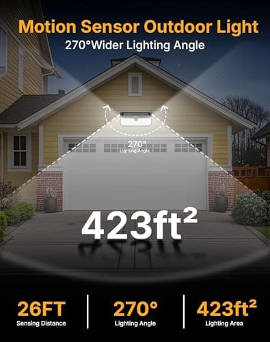DijiuGoya Solar Security Lights Outdoor, 466 LED 4000Lm Ultra Bright, 270° Wide Motion Sensor, IP68 Waterproof, 3 Modes Dusk-to-Dawn Solar Flood Light for Driveway Fence Garden Garage, 2-Pack - Thumbnail 6