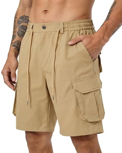 TRFIC Mens Cargo Shorts Casual Sweat Shorts with Button Drawstring Multi Pockets for Work Hiking Outdoor - Image 1